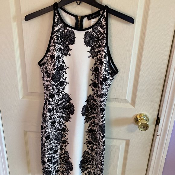 B Darlin Juniors Dress Bodycon Size 7/8 Black White Fake Lace - Picture 2 of 7